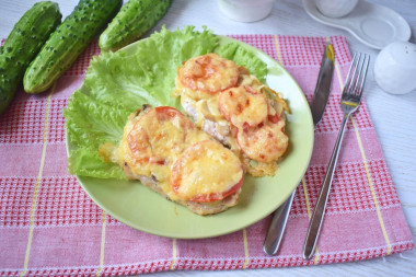 Свинина с майонезом помидорами шампиньонами сыром