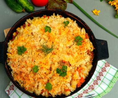 Макароны с сыром и фаршем в духовке