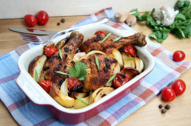 Куриные голени с овощами в духовке