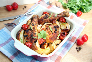 Куриные голени с овощами в духовке