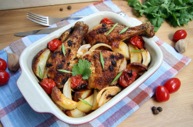 Куриные голени с овощами в духовке