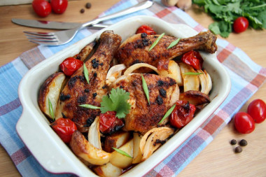 Куриные голени с овощами в духовке