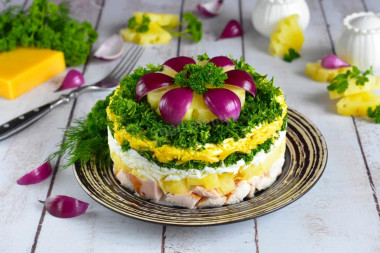 Салат с копченой грудкой ананасами и сыром
