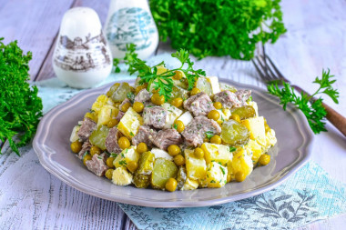 Салат с говядиной соленым огурцом
