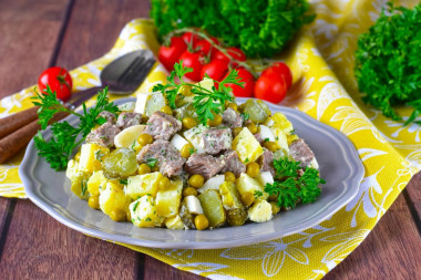 Салат с говядиной соленым огурцом