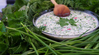Классическая окрошка по Сибирски с ветчиной