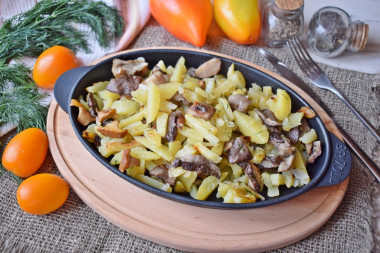 Жареха с грибами и картошкой на сковороде