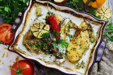 Чкмерули по грузински курица в сливочно чесночном соусе